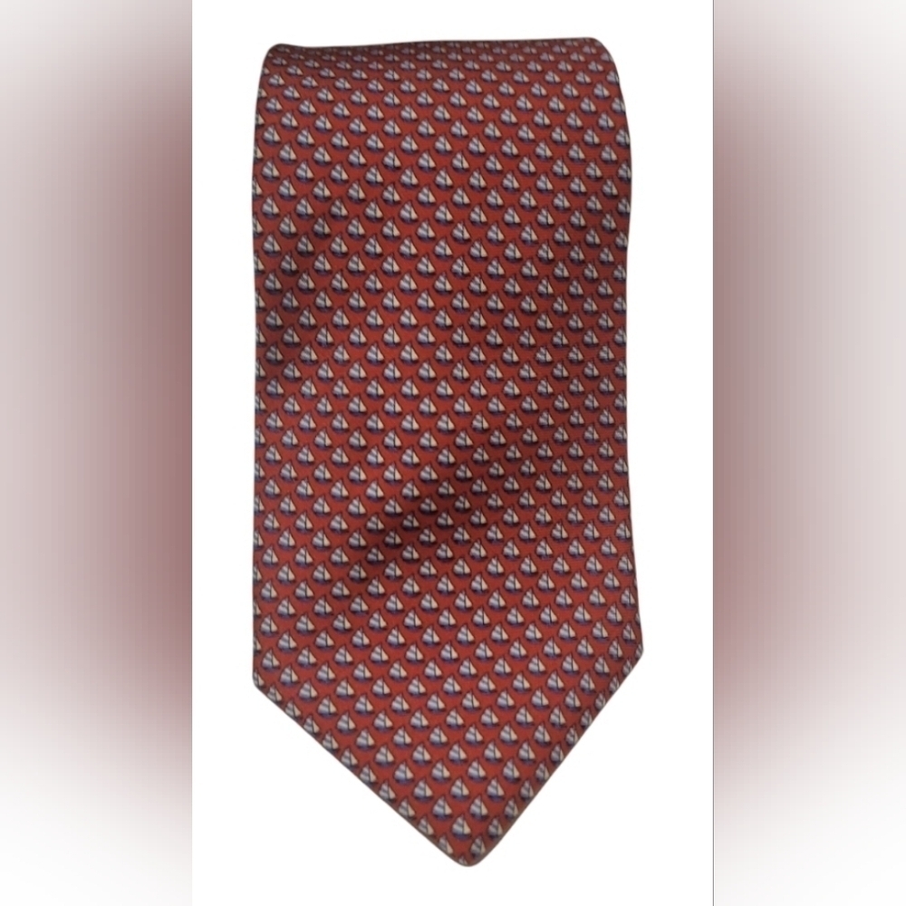 Brooks Brothers Red Geometric Sailboat Neck Tie